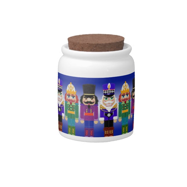 Christmas Style Nutcrackers Soldiers Felt Look Candy Jar (Front)