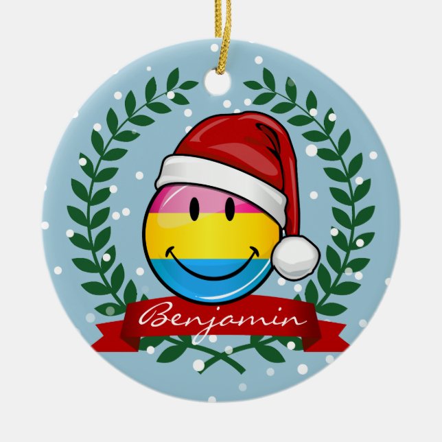 Christmas Style Pansexual Pride Flag. Ceramic Ornament (Front)
