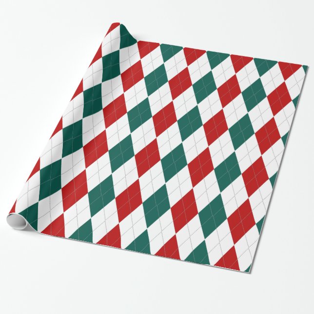Christmas Style Red Green Argyle Wrapping Paper (Unrolled)