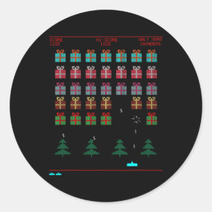 Christmas Style Retro Video Game Classic Round Sticker