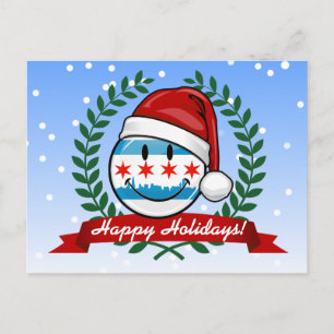 Christmas Style Smiling Chicago Flag Holiday Postcard