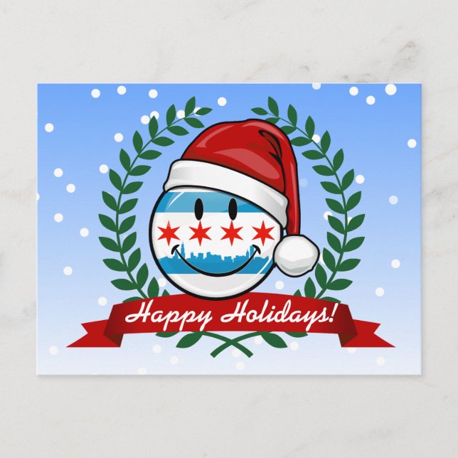 Christmas Style Smiling Chicago Flag Holiday Postcard (Front)