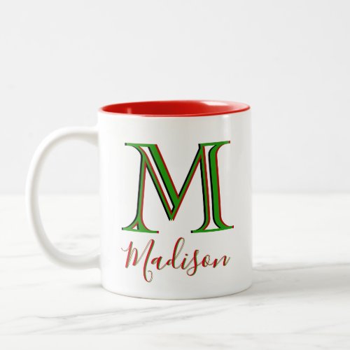 Christmas Stylish Custom Name 3D Monogram  Two_Tone Coffee Mug