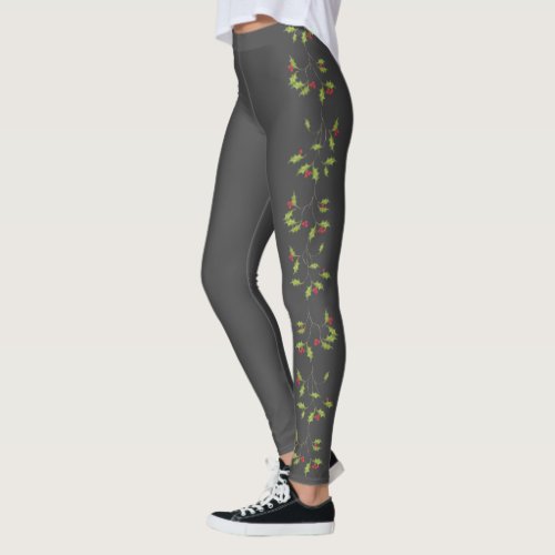 Christmas Stylish Holiday Holly Berries Cute Leggings