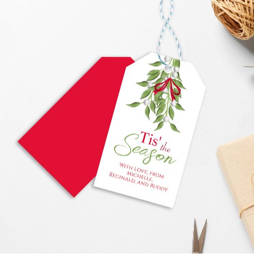 Christmas Stylish Mistletoe Red and Green  Gift Tags