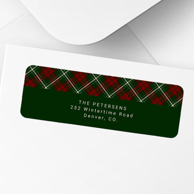 Christmas stylish red green plaid return address label (Creator Uploaded)