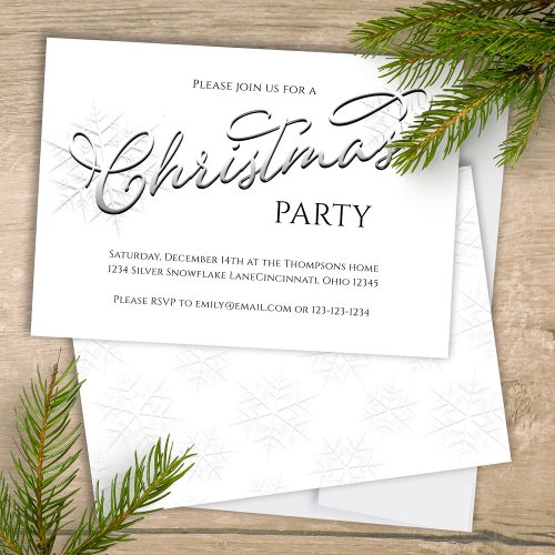 Christmas Stylish Silver Calligraphy Snowflake  Invitation
