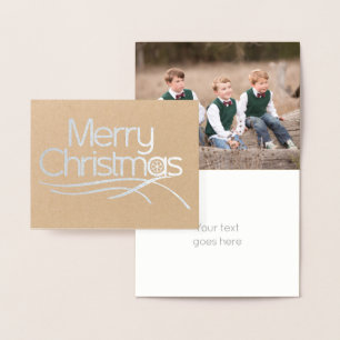 Christmas stylized script snowflake photo silver foil card
