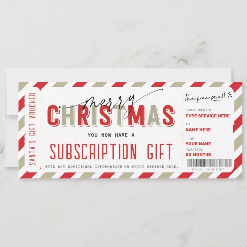 Christmas Subscription SERVICE Gift Ticket Voucher Invitation