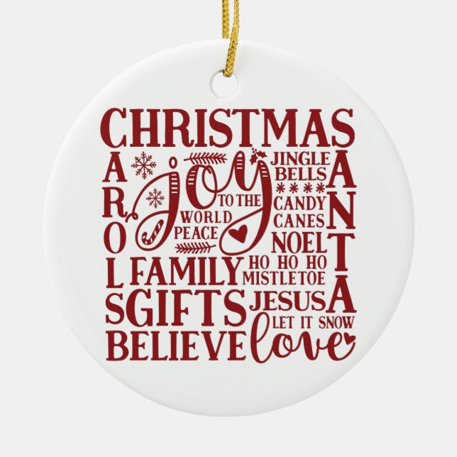 Christmas Subway Art | Fun Simple Minimalist Ceramic Ornament (Front)