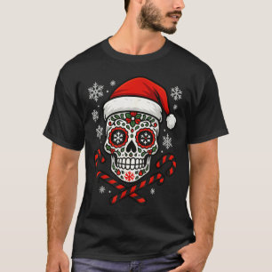 Christmas Sugar Calavera Skull Santa Hat Candy Can T-Shirt