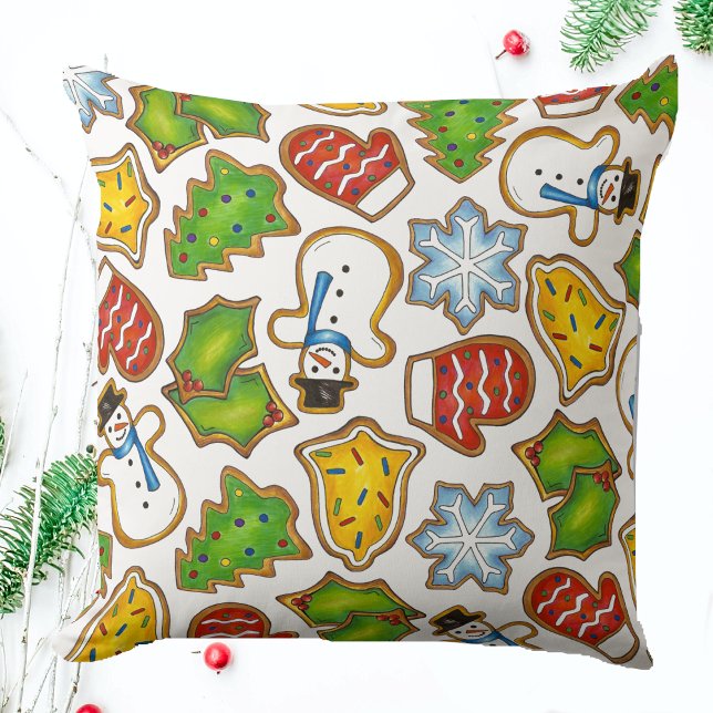Christmas Sugar Cookies Holiday Festive Food Print Throw Pillow (Christmas cookie pillow)