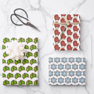 Christmas Sugar Cookies Holly Mitten Snowflake Wrapping Paper Sheets