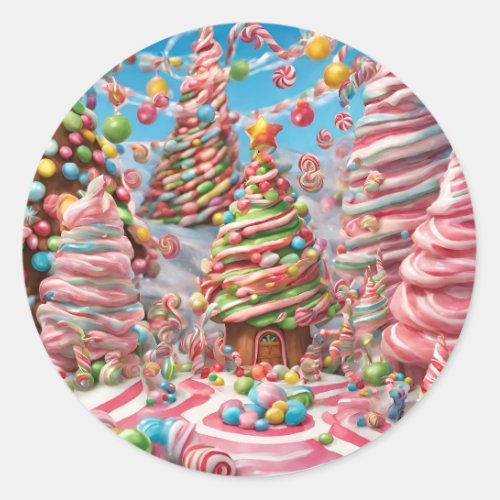 Christmas Sugar Plum Candy Canes AI Image Classic Round Sticker