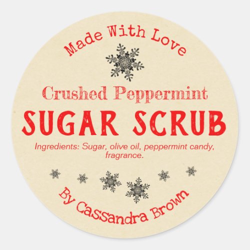 Christmas Sugar Scrub Customizable Handmade DIY Classic Round Sticker