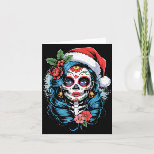 Christmas Sugar Skull Art Woman Santa Hat Festive Card