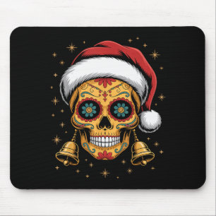 Christmas Sugar Skull Art Woman Santa Hat Festive Mouse Pad