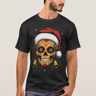Christmas Sugar Skull Art Woman Santa Hat Festive T-Shirt