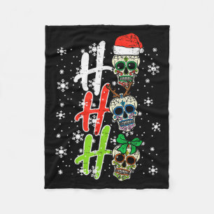 Christmas Sugar Skull Ho Ho Ho Xmas Mexican Men Wo Fleece Blanket