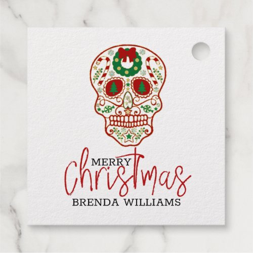 Christmas sugar skull modern typography foil favor tags