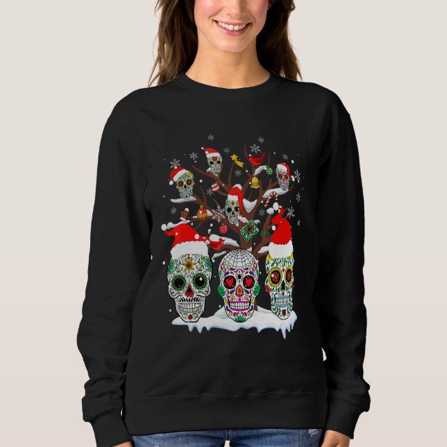Christmas Sugar Skull On Tree  Santa Sugar Skull Sweatshirt (Front)