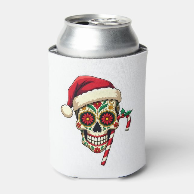 Christmas Sugar Skull Santa Hat Day Of The Dead Xm Can Cooler (Can Front)