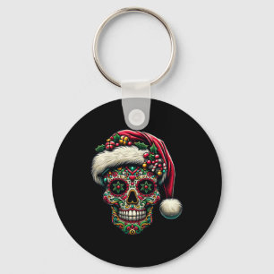 Christmas Sugar Skull Santa Hat Day Of The Dead Xm Keychain