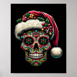 Christmas Sugar Skull Santa Hat Day Of The Dead Xm Poster