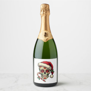 Christmas Sugar Skull Santa Hat Day Of The Dead Xm Sparkling Wine Label