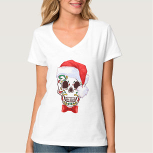 Christmas Sugar Skull with Santa Hat - shirt