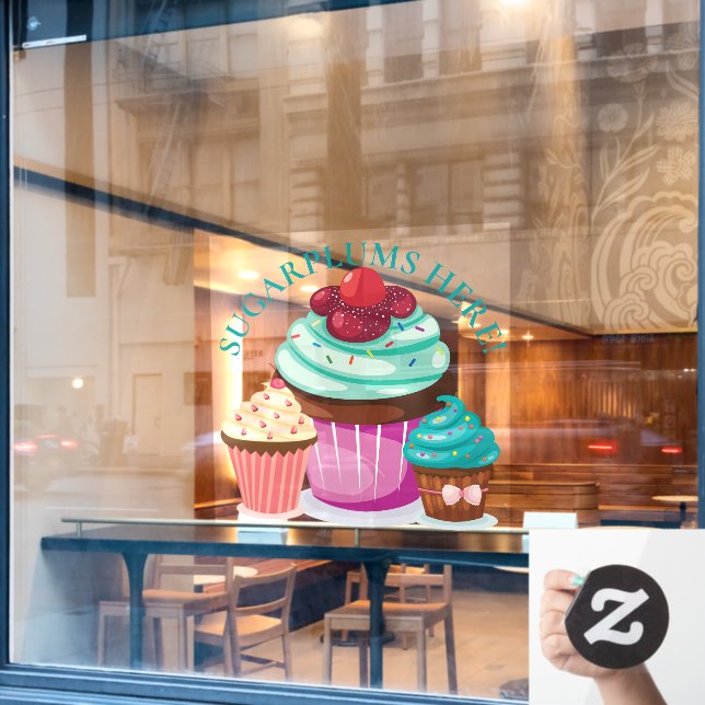 CHRISTMAS Sugarplums Here, Colorful Cupcakes Window Cling (Cafe Window)