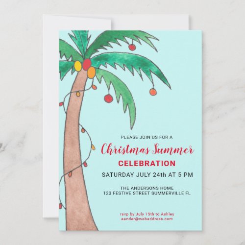 Christmas Summer Celebration Palm Tree Party Invitation
