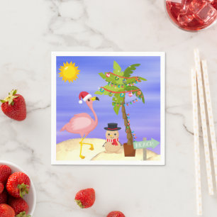 Christmas Summer Flamingo Beach Cute Holidays Napkins
