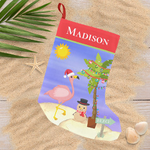Christmas Summer Flamingo Beach Personalized Name Small Christmas Stocking