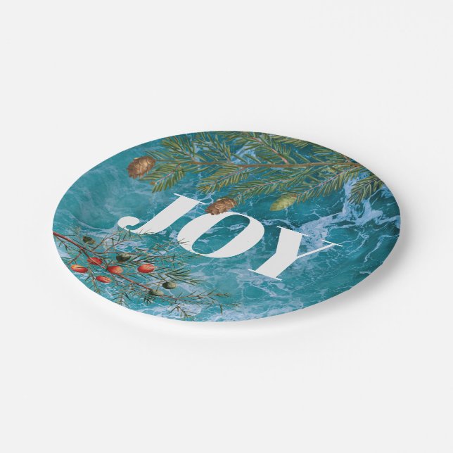 Christmas Summer Ocean Beach Joy  Paper Plates (Angled)