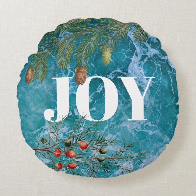 Christmas Summer Ocean Beach Joy Round Pillow (Front)