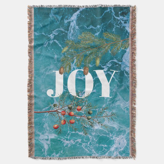 Christmas Summer Ocean Beach Joy  Throw Blanket (Front Vertical)