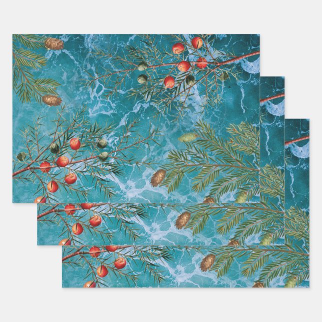 Christmas Summer Ocean Beach Wrapping Paper Sheets (Set)