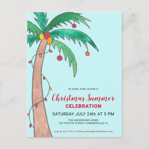 Christmas Summer Party Palm Postcard Invitation