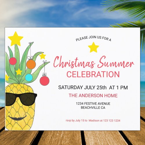 Christmas Summer Pineapple Party Invitation 