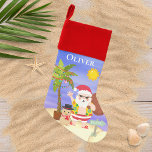 Christmas Summer Santa Beach Holidays Personalized Christmas Stocking<br><div class="desc">This design features a cute summer Christmas beach scene with tropical Santa with festive palm tree and sandy snowman on the beach. Perfect for those celebrating a tropical or summer Christmas #Christmas #Xmas #summerchristmas #tropicalchristmas #gifts #christmasdecor #christmasstockings #stockings #giftsforkids</div>