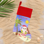 Christmas Summer Santa Beach Holidays Personalized Christmas Stocking<br><div class="desc">Christmas Summer Santa Beach Holidays Personalized Christmas Stocking features a cute summer Christmas beach scene with tropical Santa with festive palm tree and sandy snowman on the beach. Perfect for those celebrating a tropical or summer Christmas. Designed by © Evco Holidays www.zazzle.com/store/evcoholidays</div>