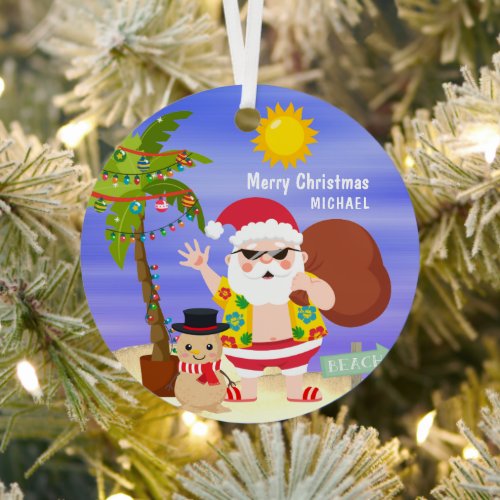 Christmas Summer Santa Beach Holidays Personalized Metal Ornament