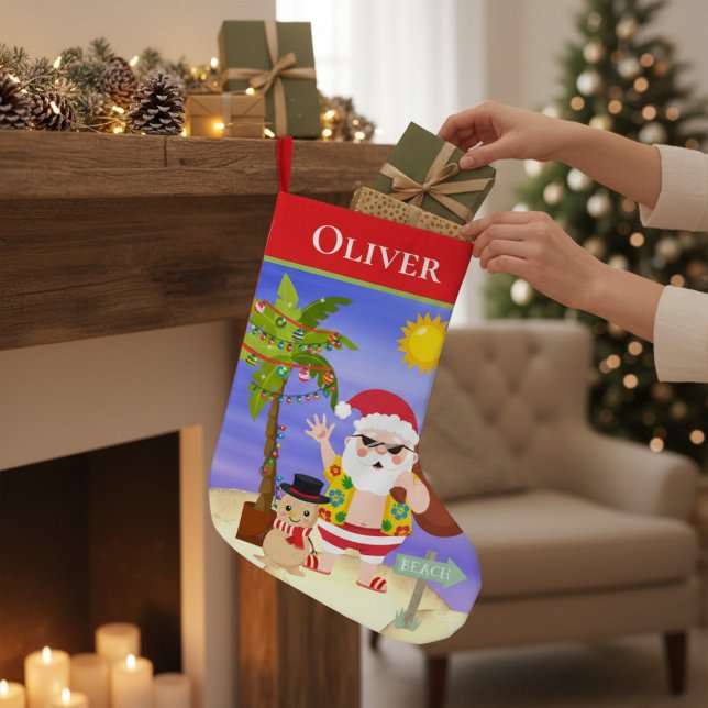 Christmas Summer Santa Beach Holidays Personalized Small Christmas Stocking (Creator Uploaded)