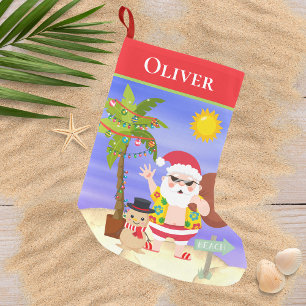 Christmas Summer Santa Beach Holidays Personalized Small Christmas Stocking