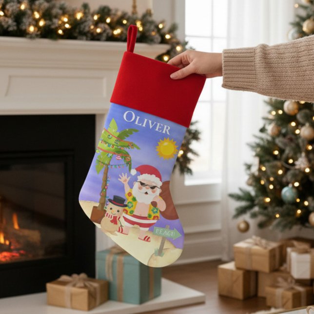 Christmas Summer Santa Beach Holidays Personalized Stocking (Creator Uploaded)