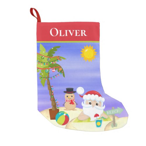 Christmas Summer Santa Beach Kids Personalized Small Christmas Stocking