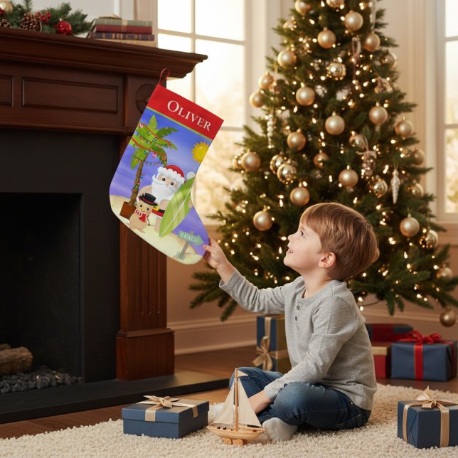 Christmas Summer Santa Beach Surfing Personalized Small Christmas Stocking (Creator Uploaded)