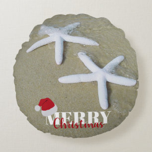 Christmas Summer Starfish Beach Round Pillow