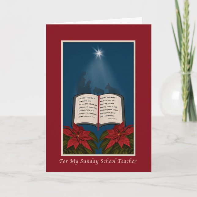 Christmas, Sunday School Teacher, Open Bible Holiday Card (Front)